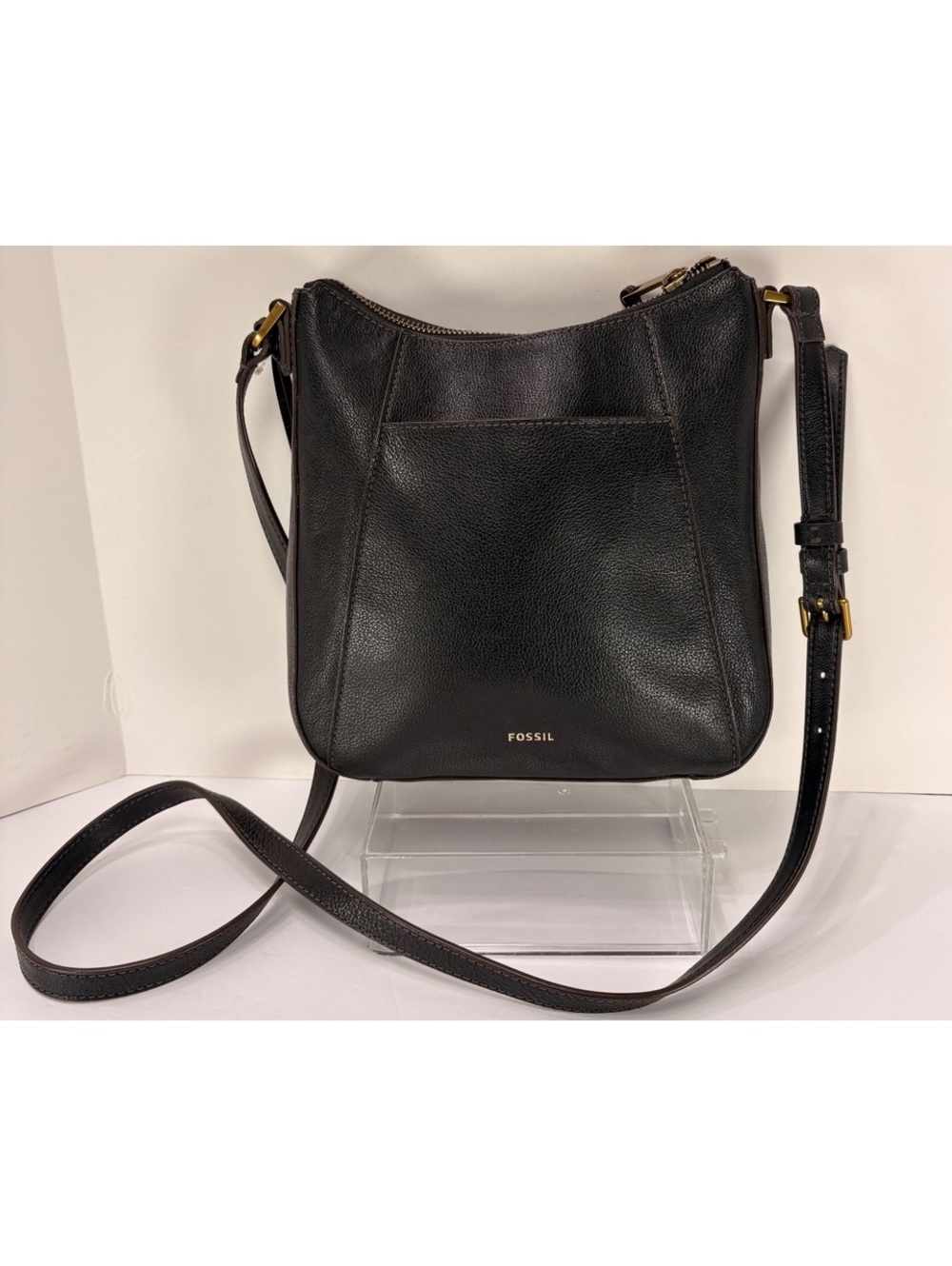 Fossil Talia Leather Zip Crossbody Bag Black SHB2793